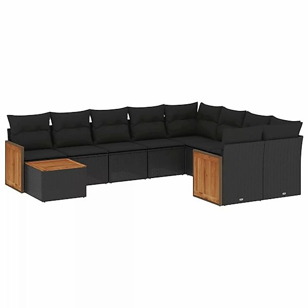 vidaXL 10-Tlg Garten-Sofagarnitur mit Kissen Schwarz Poly Rattan 3227994 günstig online kaufen