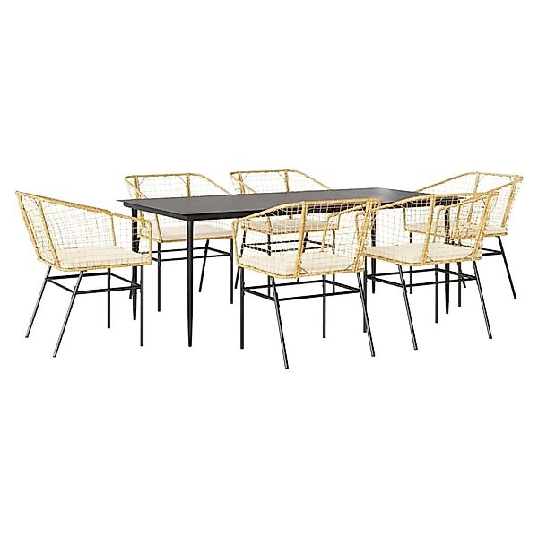 vidaXL 7-Tlg Garten-Essgruppe mit Kissen Braun Poly Rattan Glas 3334511 günstig online kaufen
