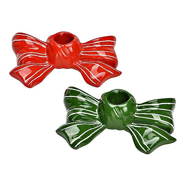 Interdesign24 Kerzenhalter 2er-Set Keramik Schleife in Rot und Grün günstig online kaufen