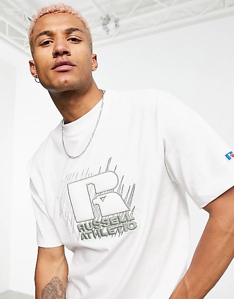 Russell Athletic – T-Shirt in Weiß mit aufgesticktem Logo günstig online kaufen
