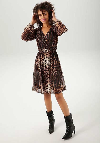 Aniston CASUAL Blusenkleid mit dekorativer Brosche am fixiertem Bindegürtel günstig online kaufen