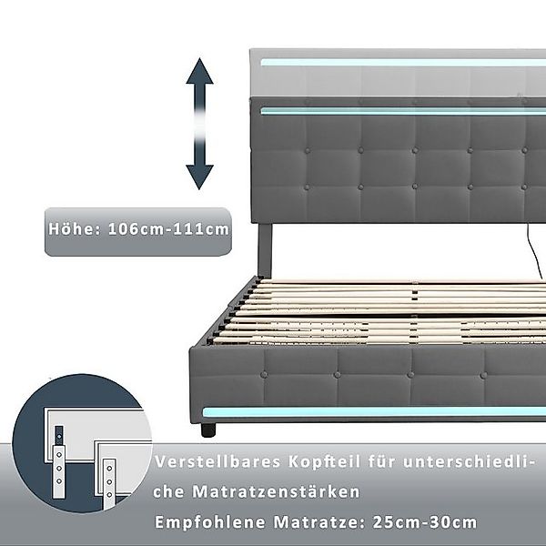 STILVORA Polsterbett 140×200 Funktionsbett mit LED,USB und Stauraum,bett oh günstig online kaufen