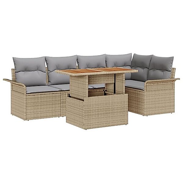 vidaXL Loungesofa 6-tlg. Garten-Essgruppe mit Kissen Beige Poly Rattan, 6 T günstig online kaufen
