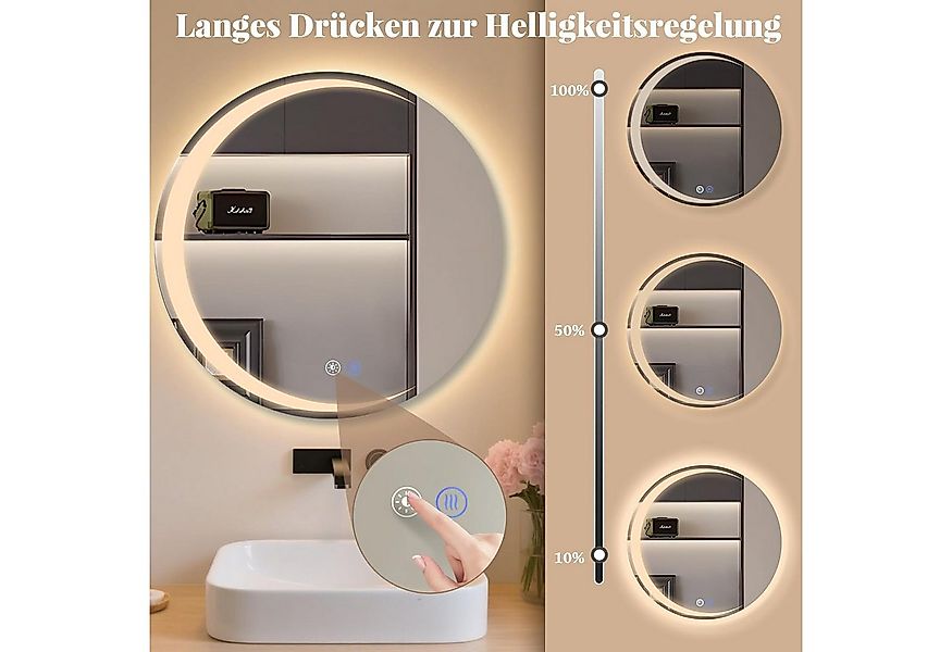 Nettlife Badspiegel led rund mit beleuchtung ablage Modern 50/60/70/80cm Di günstig online kaufen