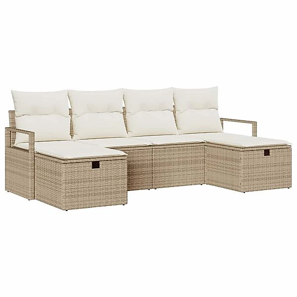 vidaXL Garten-Sofa-Set mit Kissen mit Speicher 6-Tlg Beige Poly Rattan 3360 günstig online kaufen