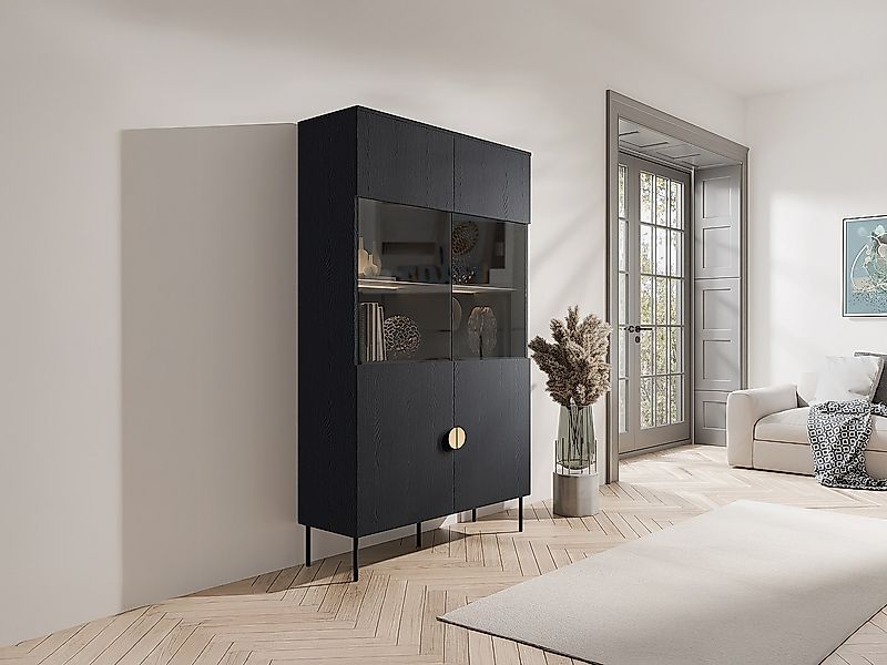 Vitrinenschrank mit 2 Türen & 4 Ablagefächern - Mit LED-Beleuchtung - Schwa günstig online kaufen