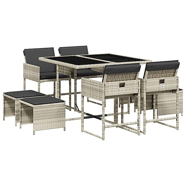 vidaXL 9-Tlg Garten-Essgruppe mit Kissen Hellgrau Poly Rattan 3211319 günstig online kaufen
