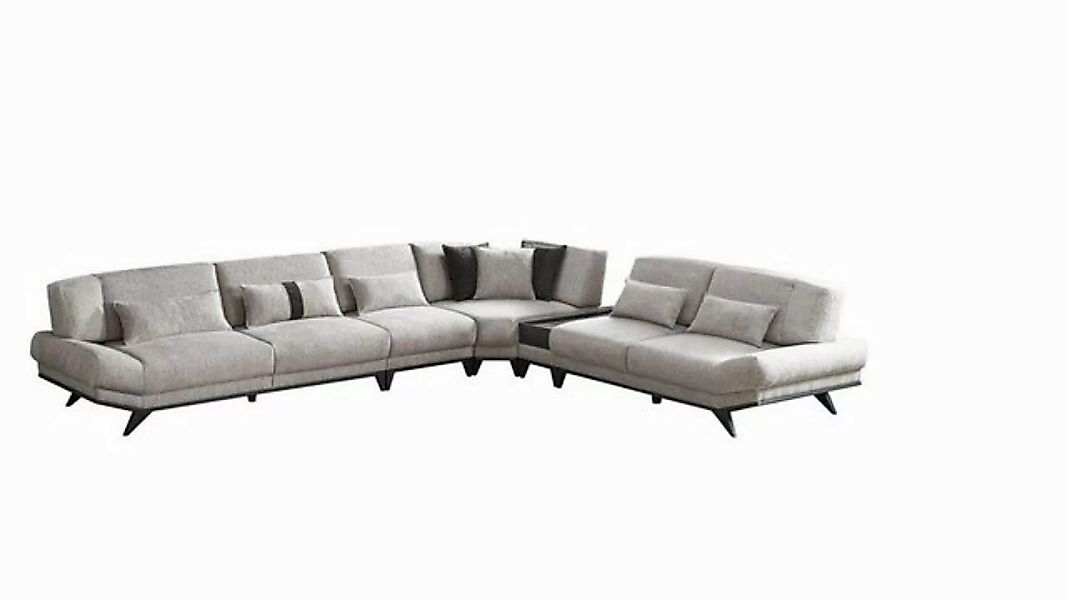 JVmoebel Ecksofa Weiße Wohnzimmer Garnitur Ecksofa L-Form Couch Beistelltis günstig online kaufen