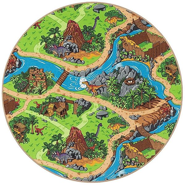 Snapstyle Kinderteppich Kinder Spiel Straßen Teppich Dino Welt Rund, Rund, günstig online kaufen