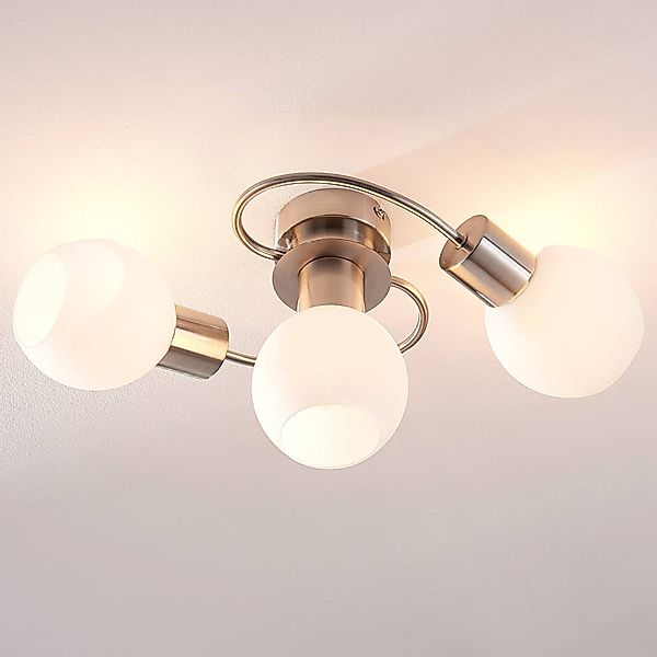 Lindby Deckenlampe Ciala, 3-flammig, nickelfarben, Glas, E14 günstig online kaufen