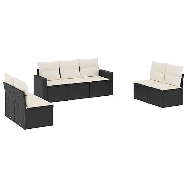 vidaXL 7-Tlg Garten-Sofagarnitur mit Kissen Schwarz Poly Rattan 3251163 günstig online kaufen