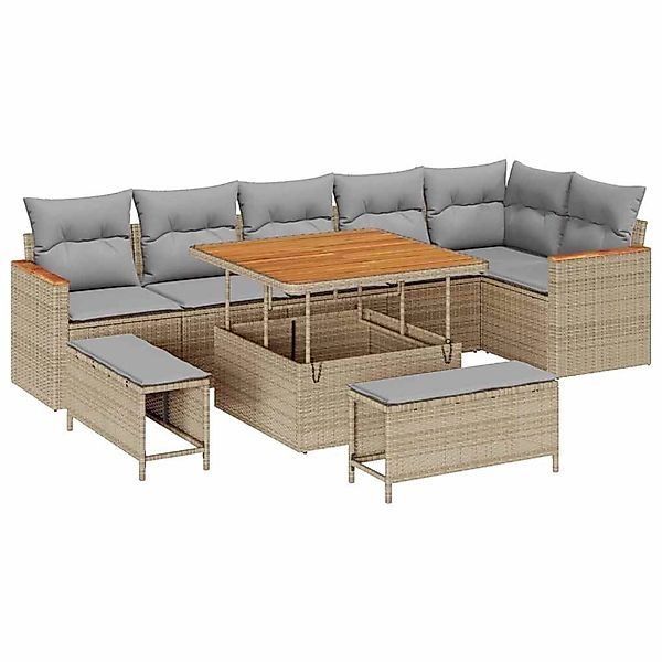 vidaXL Garten-Sofa-Set mit Kissen 9-Tlg Beige Poly Rattan 3363057 günstig online kaufen
