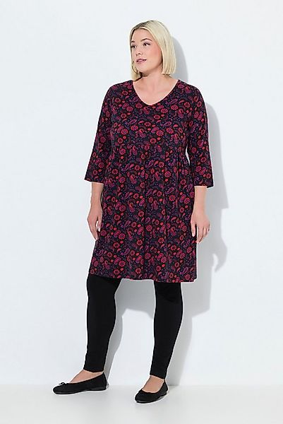 Ulla Popken Jerseykleid Jerseykleid A-Linie V-Ausschnitt 3/4-Arm günstig online kaufen