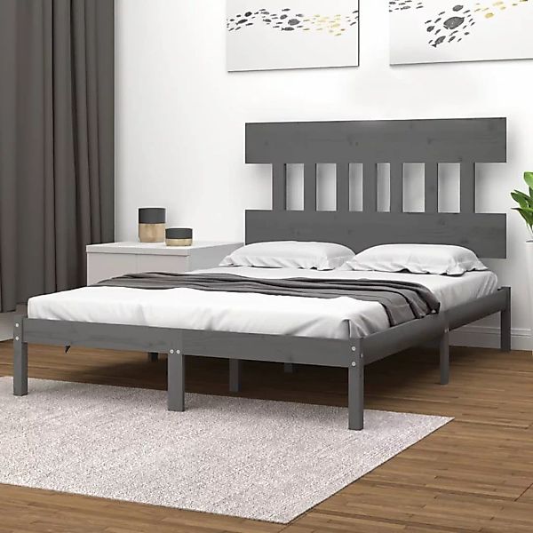 Vidaxl Massivholzbett Grau 150x200 Cm 5ft King Size günstig online kaufen