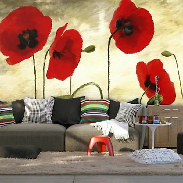 artgeist Fototapete Gemalte Mohnblumen mehrfarbig Gr. 200 x 154 günstig online kaufen