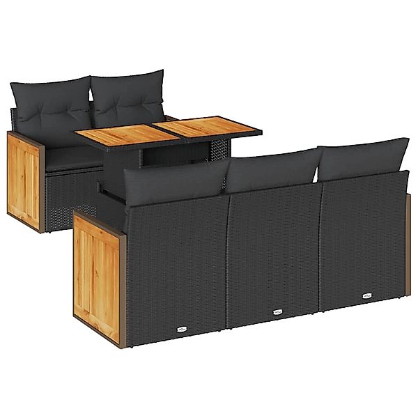 vidaXL 6-Tlg Garten-Sofagarnitur mit Kissen Schwarz Poly Rattan 3327660 günstig online kaufen