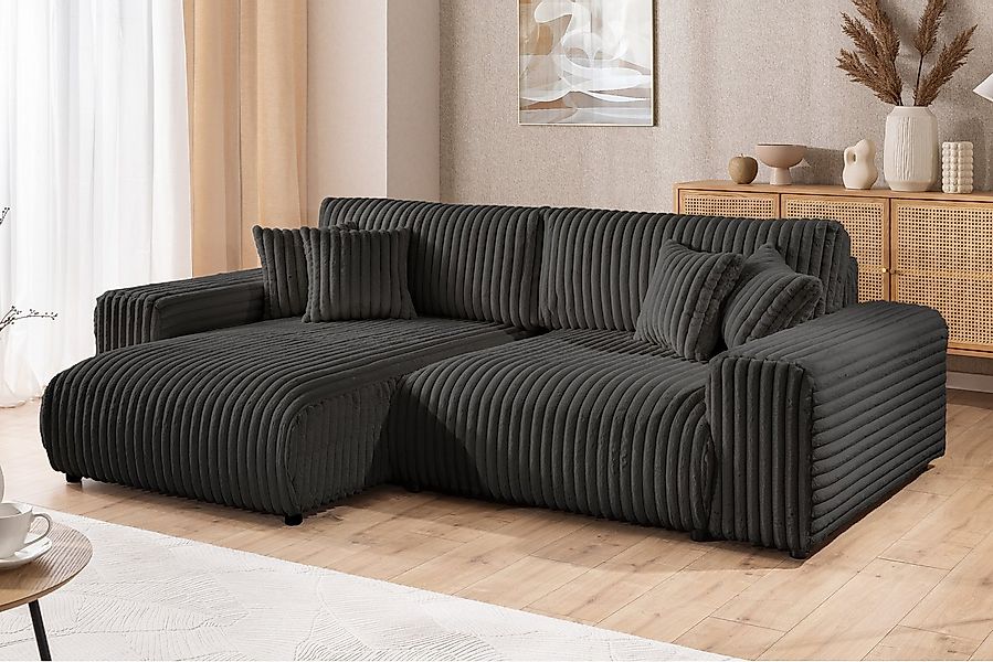 S-Style Möbel Ecksofa Mollis mit Schlaffunktion und Bettkasten aus Plüschco günstig online kaufen