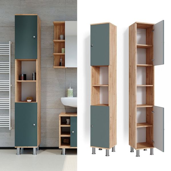 Vicco Hochschrank Fynn, Grün/Goldkraft Eiche, 30 günstig online kaufen