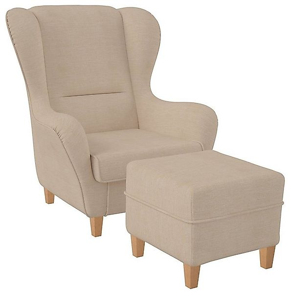 Supellex Ohrensessel Sofia Relaxsessel inkl. Hocker Design Vienna Creme günstig online kaufen