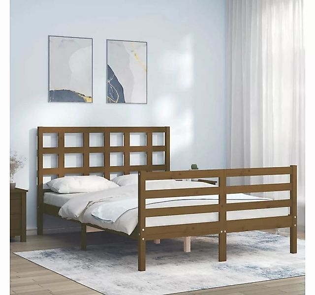 furnicato Bett Massivholzbett mit Kopfteil Honigbraun 140x200 cm günstig online kaufen