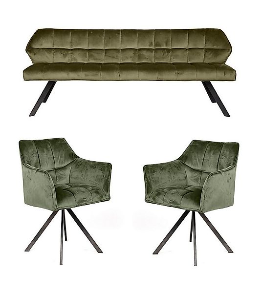 Vintagehaus Polsterbank Set Esstischbank Raster + 2 Armlehnstühle Samt oder günstig online kaufen