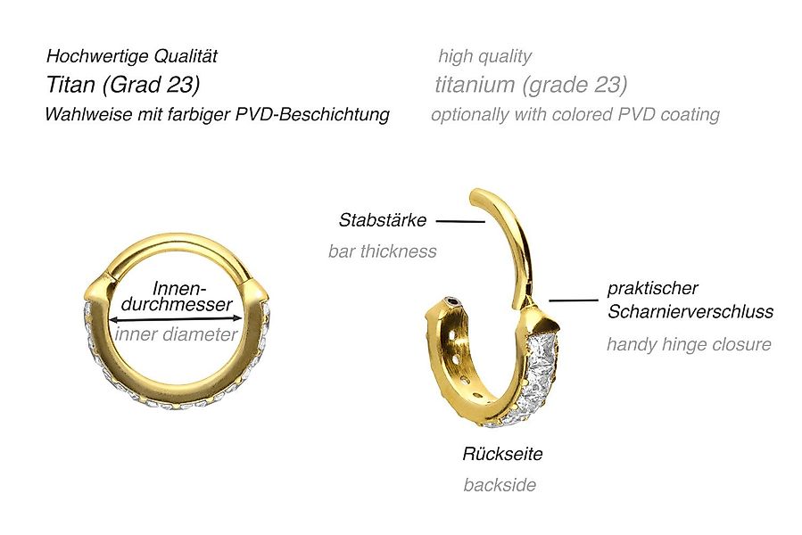 PIERCINGLINE Nasenpiercing Titan Segmentring Clicker EINGEFASSTE günstig online kaufen