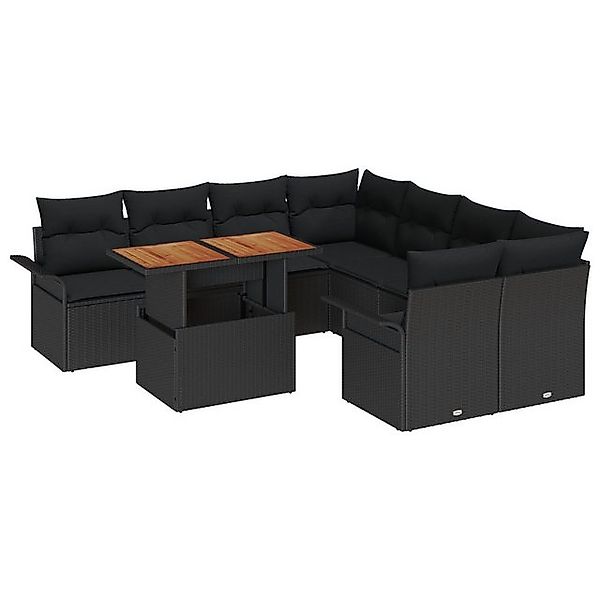 vidaXL Loungesofa 9-tlg. Garten-Sofagarnitur mit Kissen Schwarz Poly Rattan günstig online kaufen