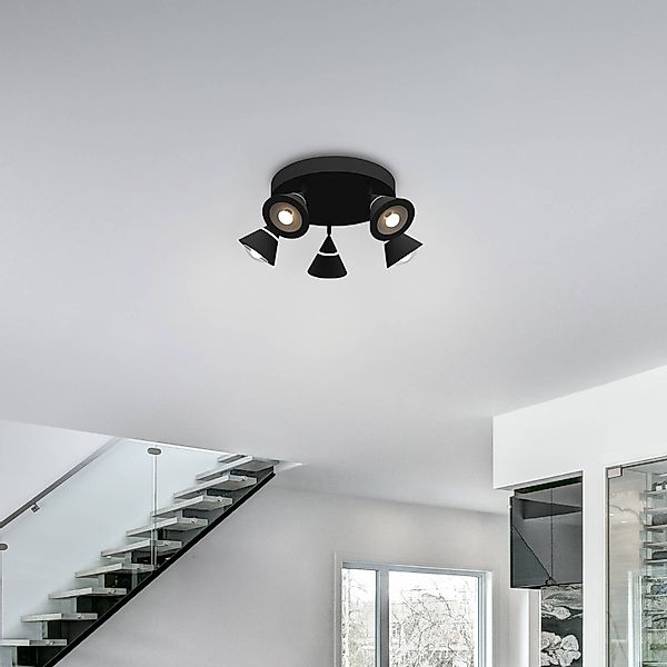 LED-Deckenstrahler Romeo, Ø 30 cm, schwarz, Metall, 5-flg. günstig online kaufen