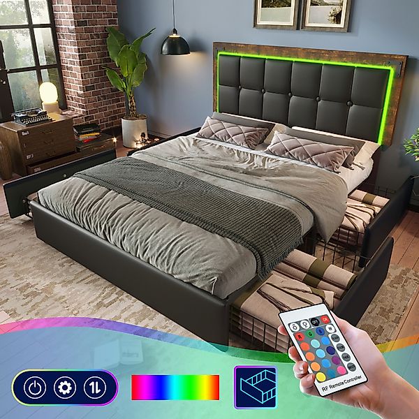 HAUSS SPOLE Polsterbett 140x200cm mit LED-Beleuchtung, günstig online kaufen