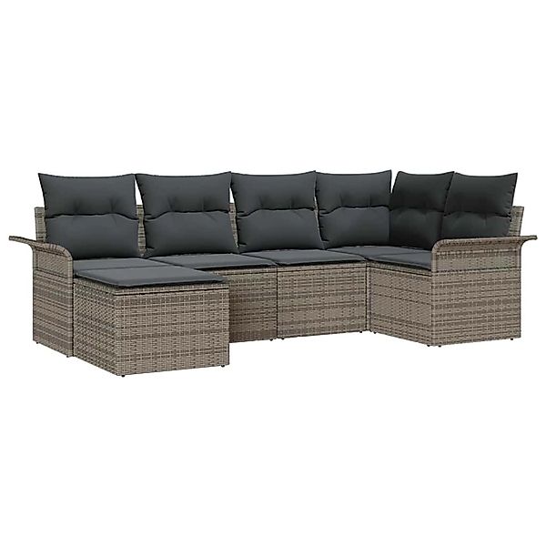 vidaXL Garten-Sofa-Set mit Kissen 6-Tlg Grau Poly Rattan 3345429 günstig online kaufen