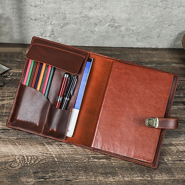 YUBRO-STUDIO Dokumententasche Handgefertigte A5 Leder Notizbuchhülle günstig online kaufen