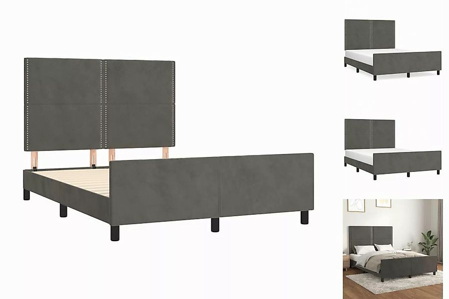 vidaXL Bettgestell Bettrahmen mit Kopfteil Dunkelgrau 140x190 cm Samt Bett günstig online kaufen