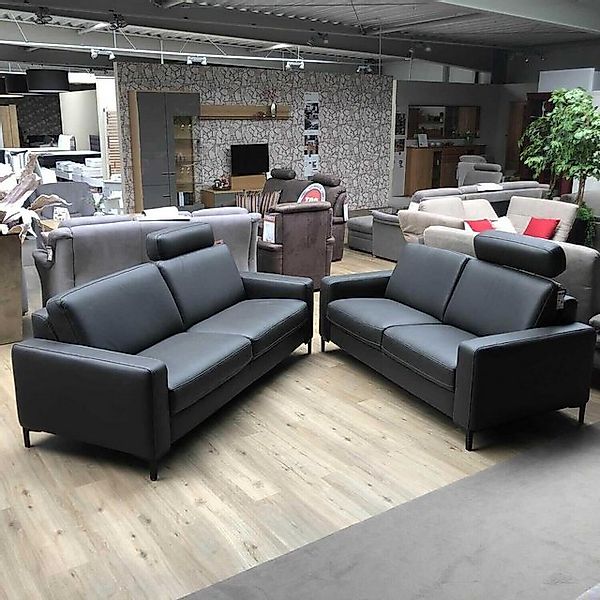 HUKLA Polstergarnitur Garnitur Sofastyle Leder Vivre Anthrazit Füße Metall günstig online kaufen