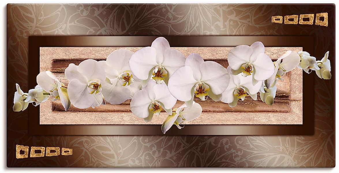 Artland Leinwandbild "Weiße Orchideen mit goldenen Vierecken" Blumen 1 Stk. günstig online kaufen