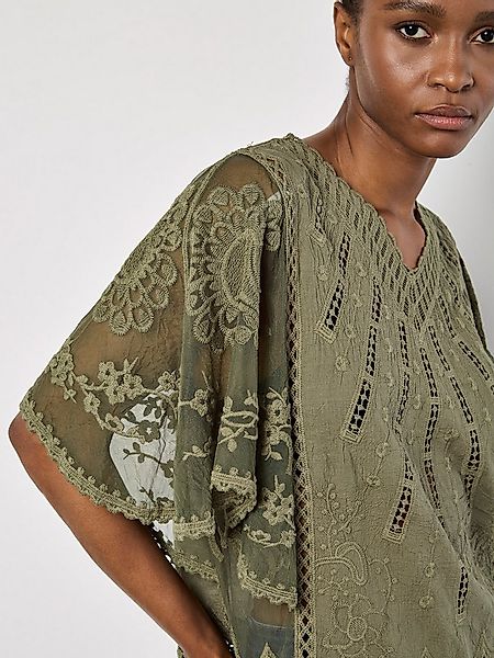 Apricot Blusentop Besticktes Baumwoll-Mesh-Top im Stickmix günstig online kaufen