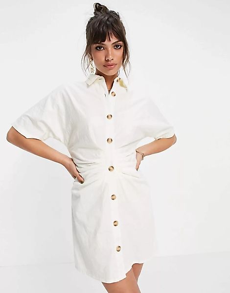 Pretty Lavish – Mini-Hemdkleid mit Knopfleiste in Creme-Weiß günstig online kaufen