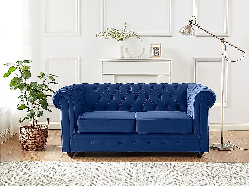 Sofa 2-Sitzer - Samt - Dunkelblau - CHESTERFIELD günstig online kaufen