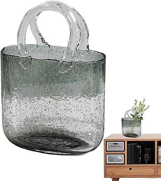 FELIXLEO Dekovase Groß Glas-Geldbörsen-Vase, Glas-Taschen-Vase mit Griff, B günstig online kaufen