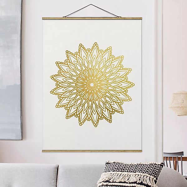 Stoffbild Mandala mit Posterleisten - Hochformat Mandala Sonne Illustration günstig online kaufen
