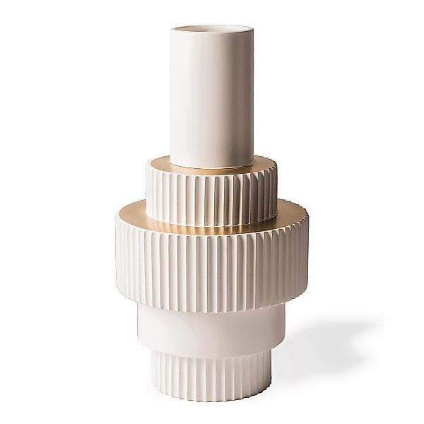 pols potten - Gear Vase L - weiß, gold/matt glasiert/H x Ø 46x24cm günstig online kaufen