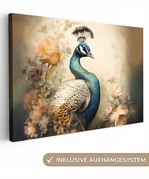OneMillionCanvasses® Leinwandbild Pfau - Pfauenfedern - Blumen - Botanisch, günstig online kaufen