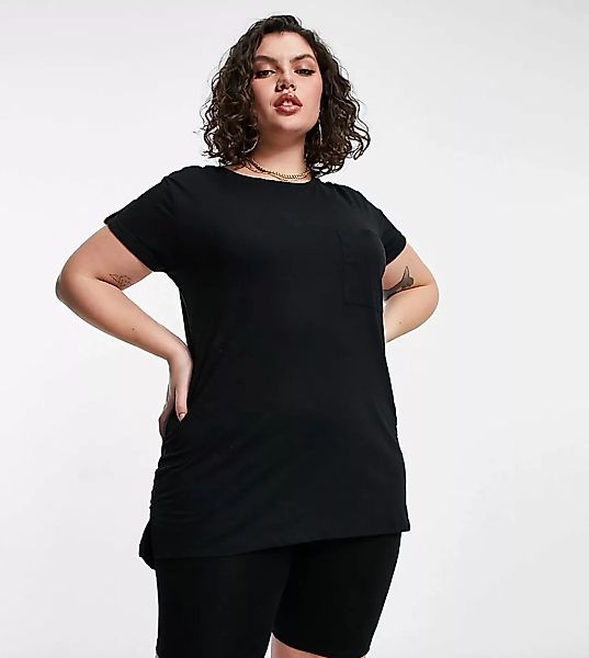 Yours – T-Shirt mit Vordertasche in Schwarz günstig online kaufen