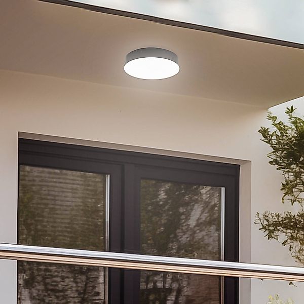 Lindby LED-Außendeckenlampe Lahja, anthrazit, Sensor, IP65 günstig online kaufen