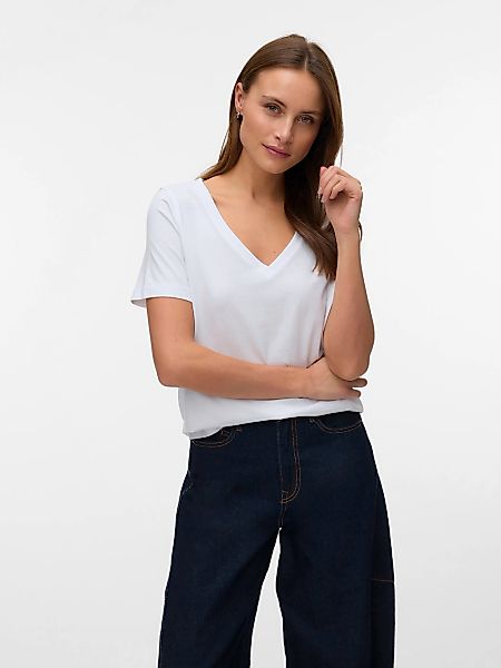 Vero Moda Kurzarmshirt "VMPAULINA SS V-NECK T-SHIRT JRS NOOS" Baumwolle günstig online kaufen