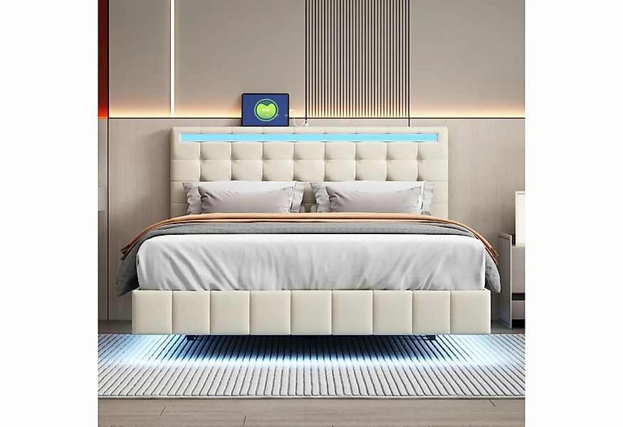 Gotagee Polsterbett Ausgesetzt Polsterbett mit LED Doppelbett Gästebett mod günstig online kaufen