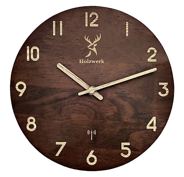 Holzwerk Funkwanduhr moderne Designer Loft Funk Holz Wand Uhr (Nahezu lautl günstig online kaufen