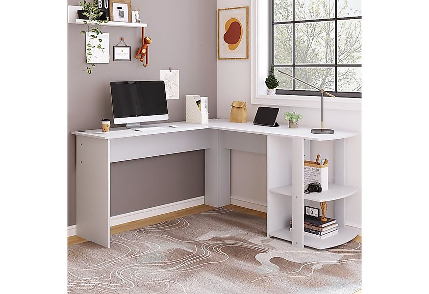 Flieks Eckschreibtisch, L-förmiger Computertisch Bürotisch mit 2 Ablagen günstig online kaufen