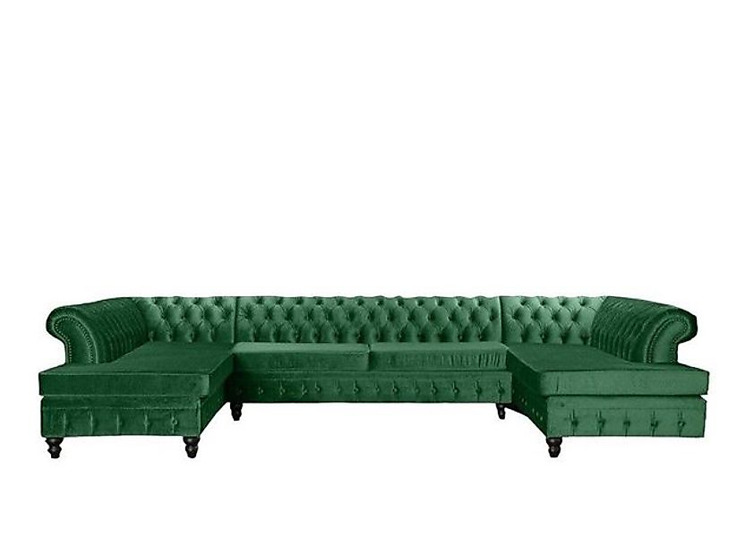 Xlmoebel Ecksofa Grau Chesterfield Drei-Sitzer Luxus Wohnobjekt Neu Stoff, günstig online kaufen