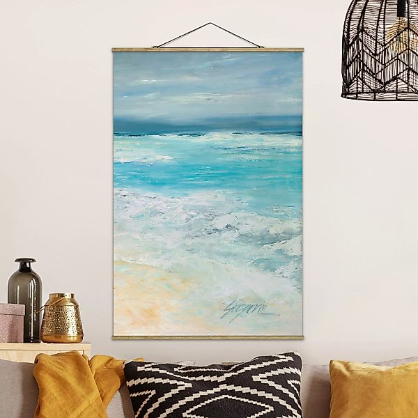 Stoffbild Strand mit Posterleisten - Hochformat Sturm auf dem Meer II günstig online kaufen
