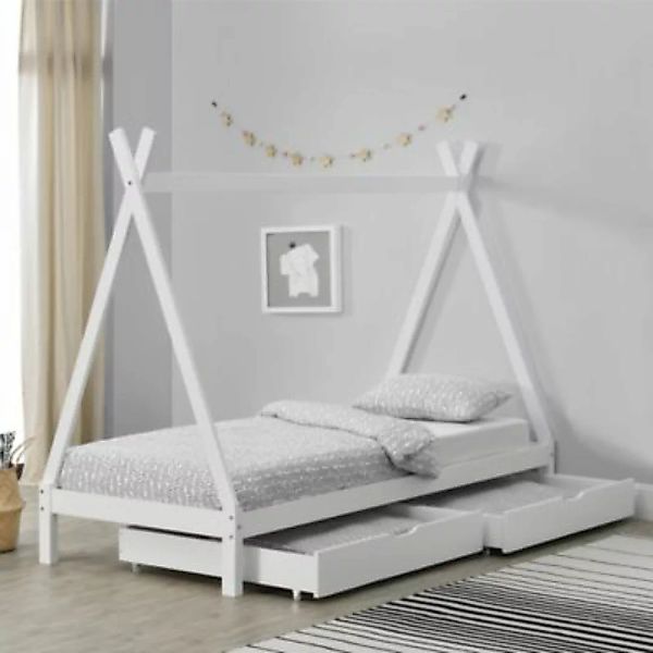 en.casa Kinderbett mit 2 Schubladen 90x200cm Tipi Indianer Bett Natur Holz günstig online kaufen